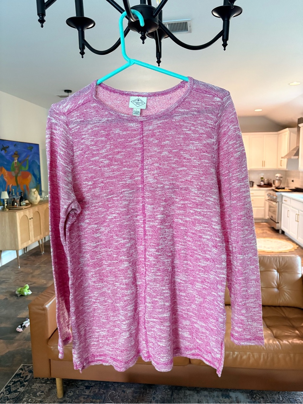 St. John's Bay Pink Heathered Marled Knit Long Sleeve Top Size Large